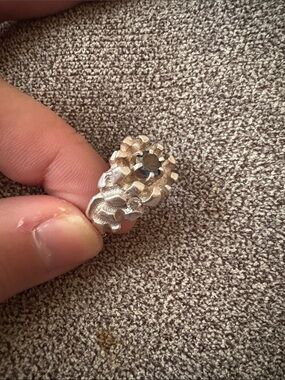 Sterling silver nugget ring with 1.03ct blue diamond center and .25 ct whites